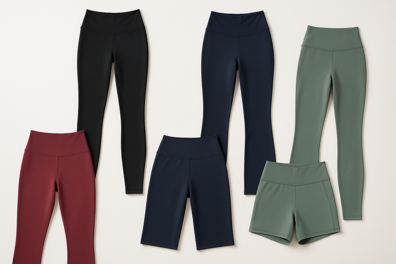 Women’s activewear bottoms including leggings, biker shorts, and yoga pants in stylish colors and comfortable fit for workouts, yoga, and casual wear.