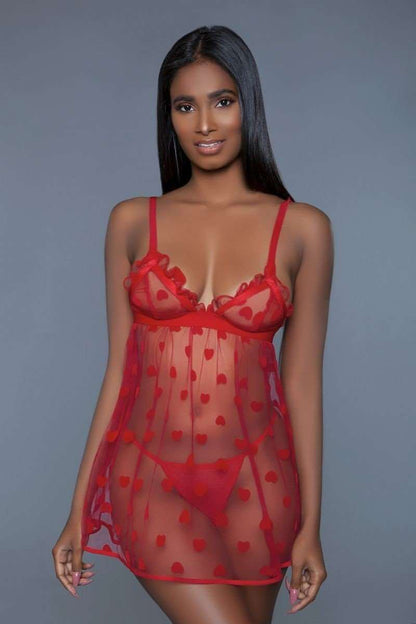 1 Piece Fine Mesh Heart Designed Slip Dress - The Diva Goddess