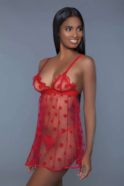 1 Piece Fine Mesh Heart Designed Slip Dress - The Diva Goddess