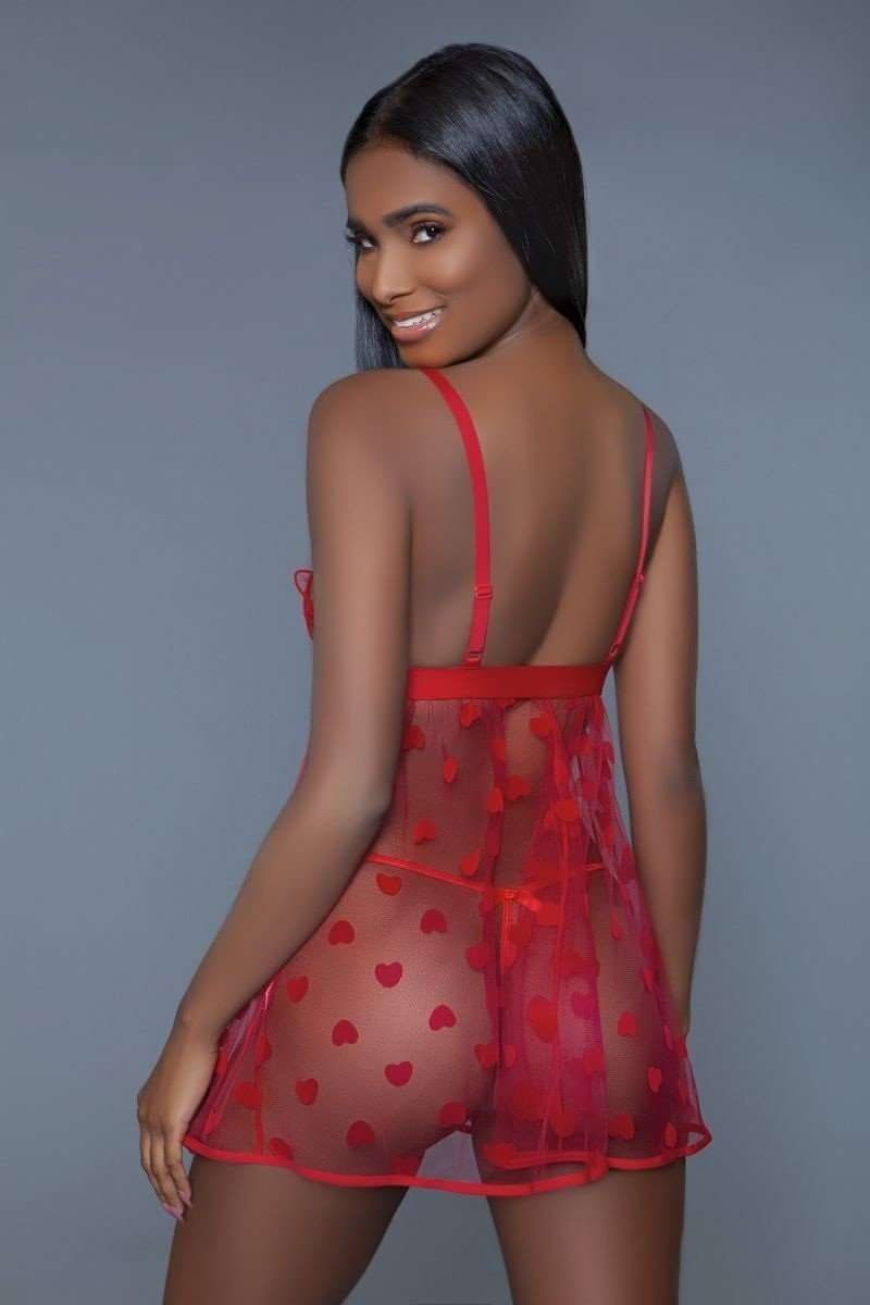 1 Piece Fine Mesh Heart Designed Slip Dress - The Diva Goddess