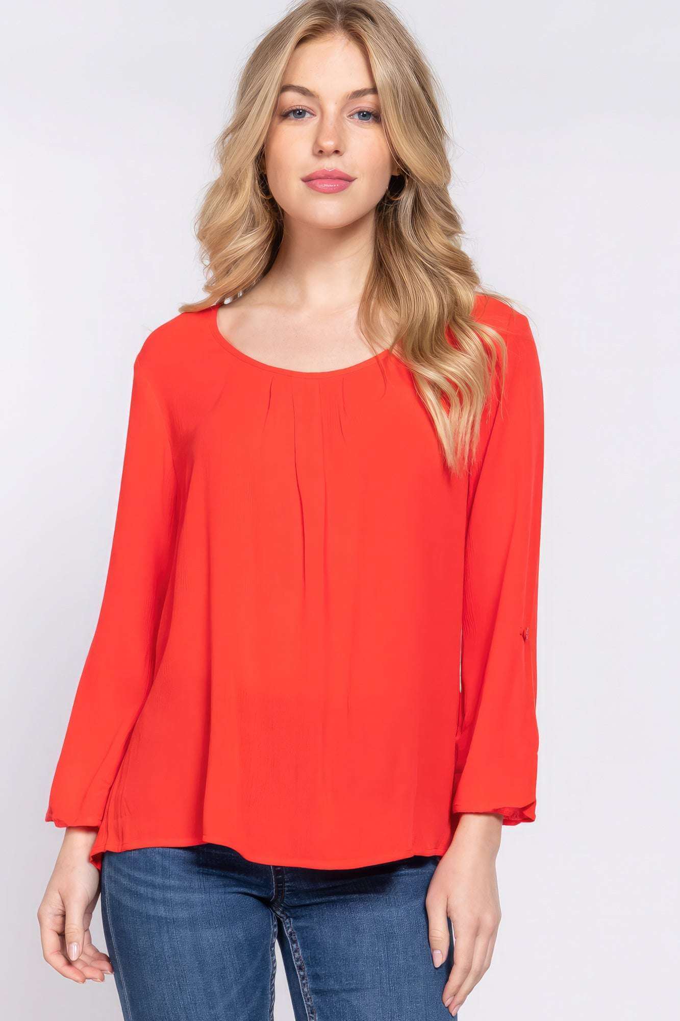 3/4 Roll Up Slv Pleated Blouse - The Diva Goddess