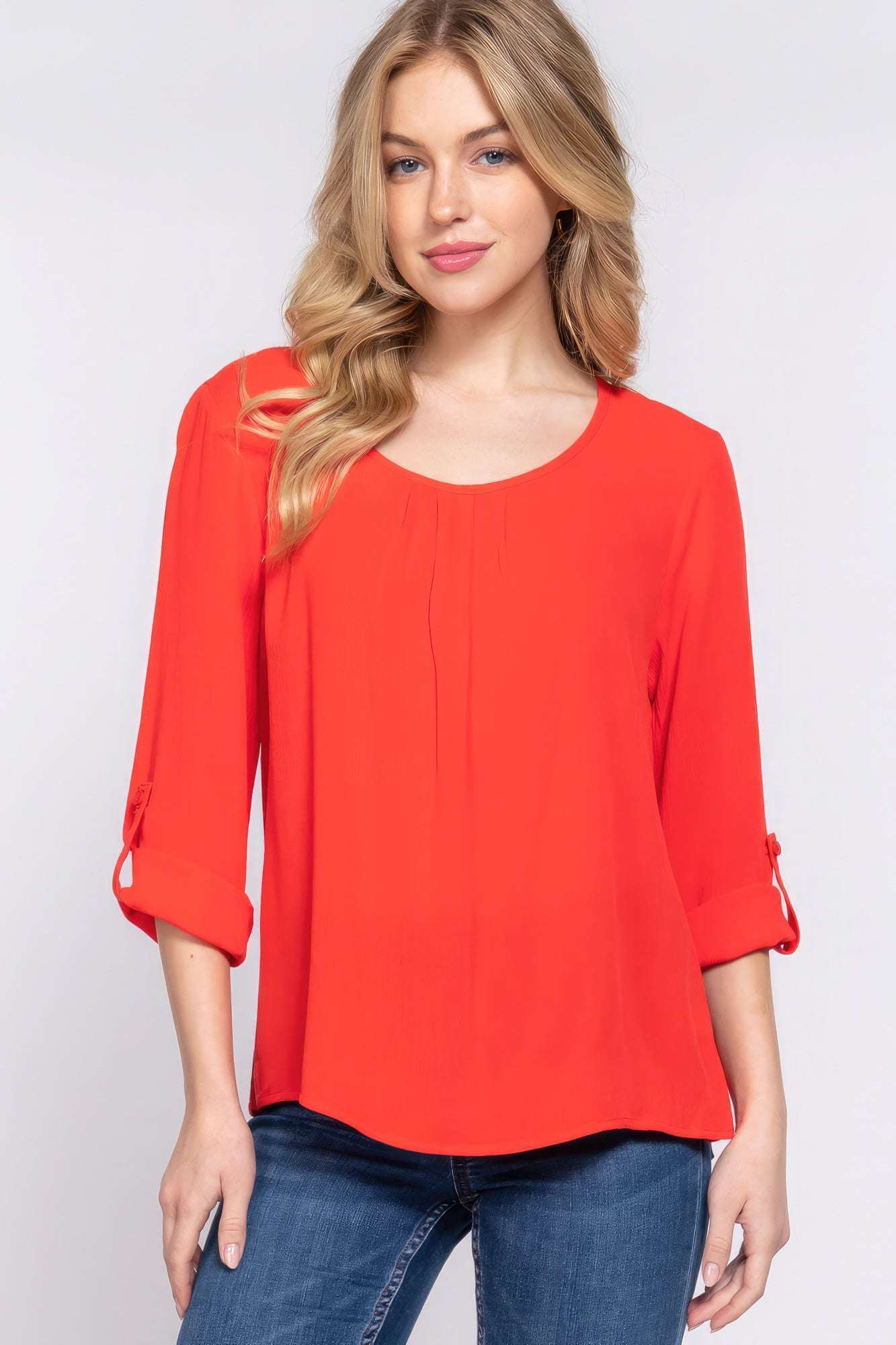 3/4 Roll Up Slv Pleated Blouse - The Diva Goddess