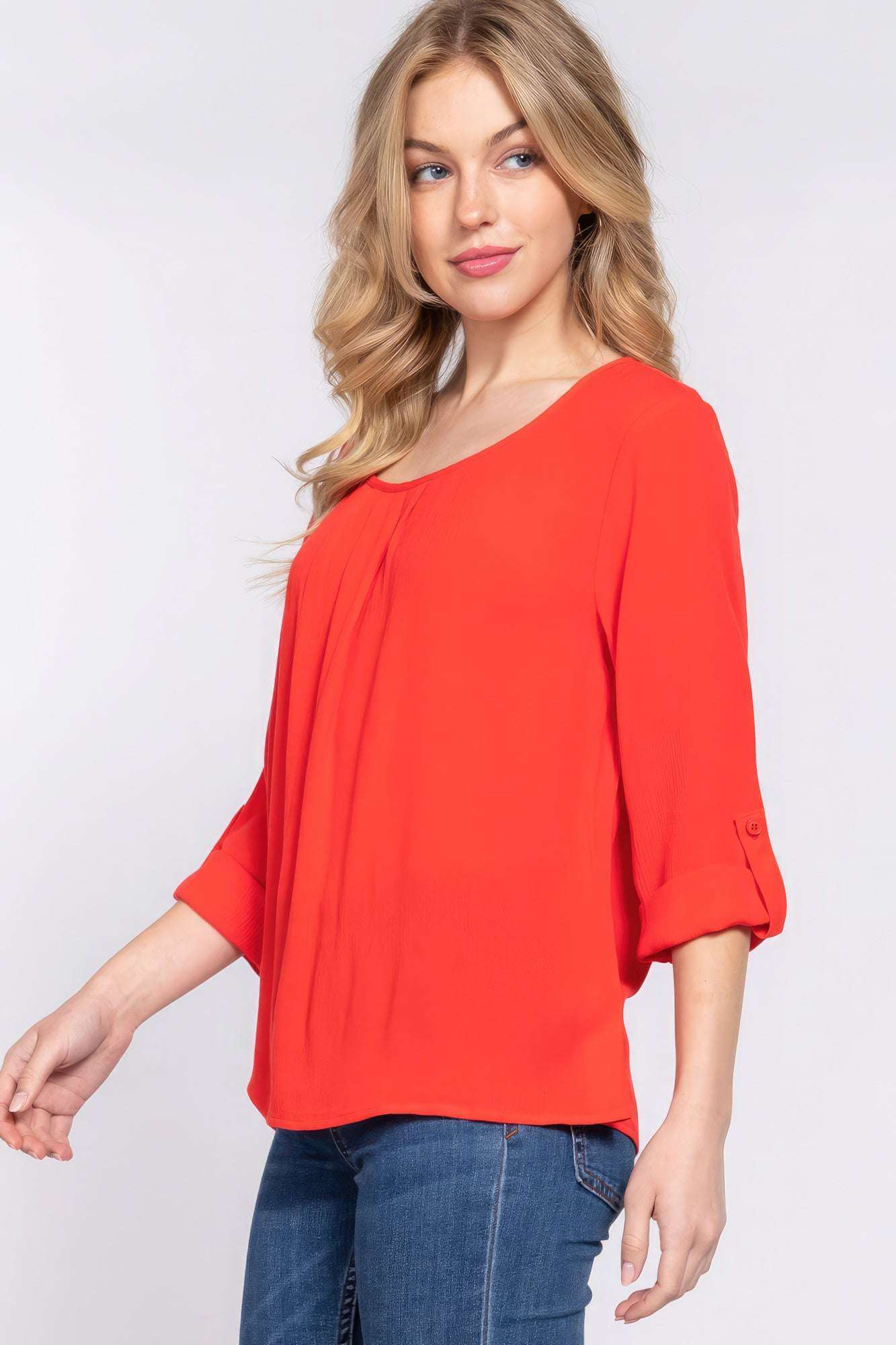 3/4 Roll Up Slv Pleated Blouse - The Diva Goddess