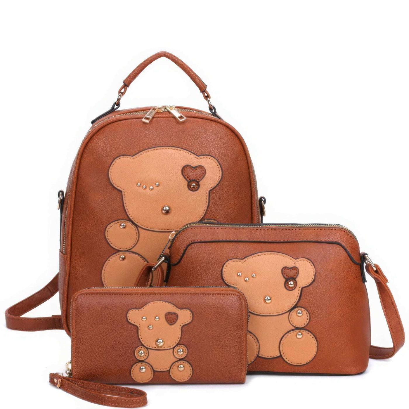 3in1 Cute Bear Design Handle Backpack W Crossbody And Wallet Set - The Diva Goddess