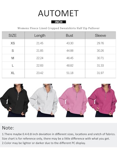 AUTOMET Womens Sweatshirts Half Zip Cropped Pullover Fleece Quarter Zipper Hoodies Fall outfits Clothes Thumb Hole