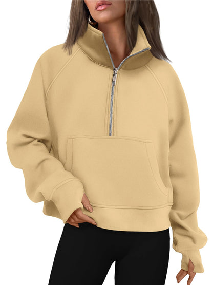 AUTOMET Womens Sweatshirts Half Zip Cropped Pullover Fleece Quarter Zipper Hoodies Fall outfits Clothes Thumb Hole