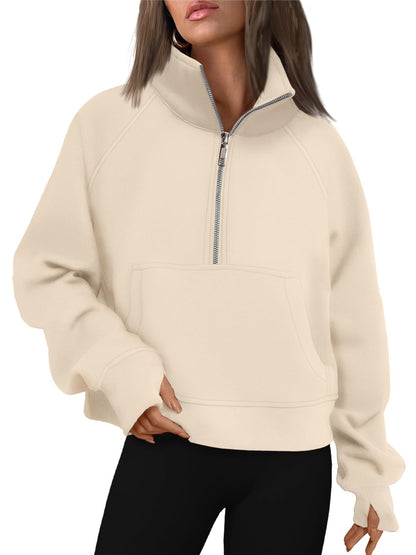 AUTOMET Womens Sweatshirts Half Zip Cropped Pullover Fleece Quarter Zipper Hoodies Fall outfits Clothes Thumb Hole