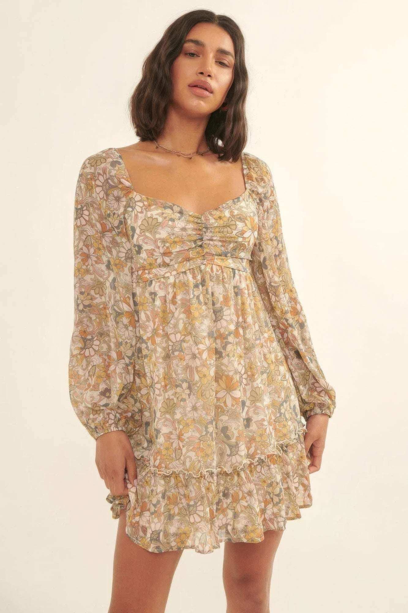 Floral Print, Woven Mini Dress - The Diva Goddess