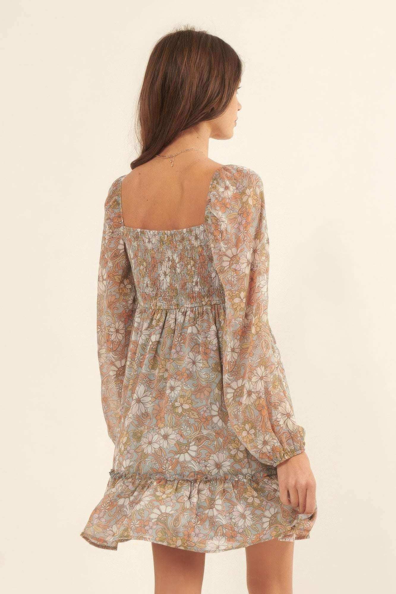 Floral Print, Woven Mini Dress - The Diva Goddess