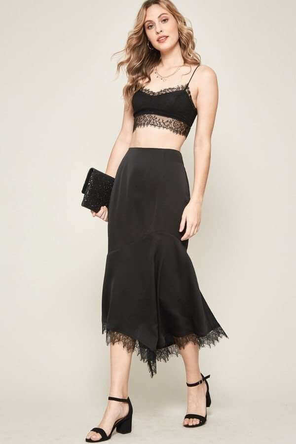 A Solid Woven Midi Skirt - The Diva Goddess