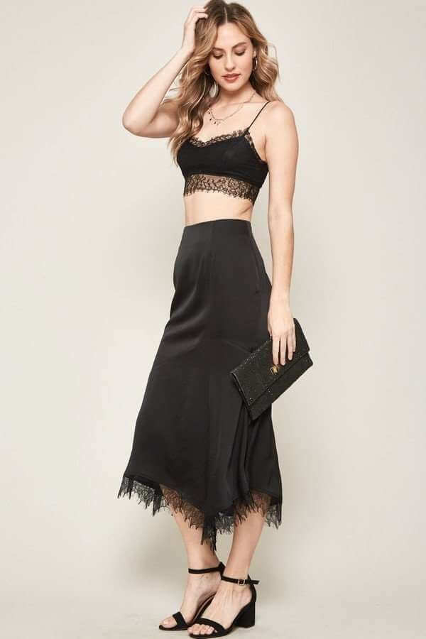 A Solid Woven Midi Skirt - The Diva Goddess