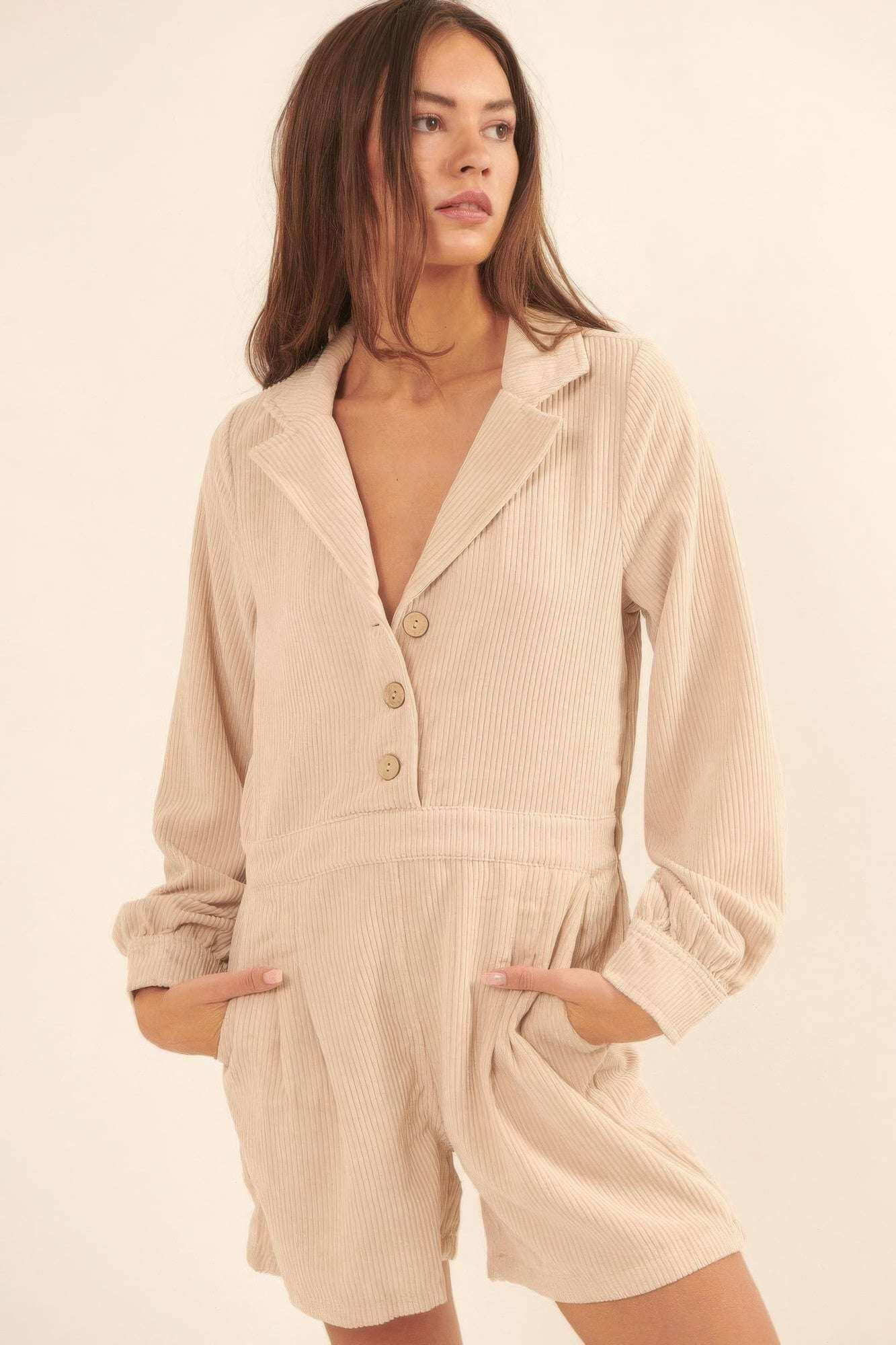 A Woven Corduroy Romper - The Diva Goddess