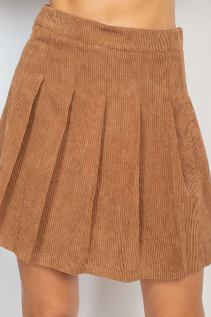 A-line Corduroy Pleated Mini Skirt - The Diva Goddess