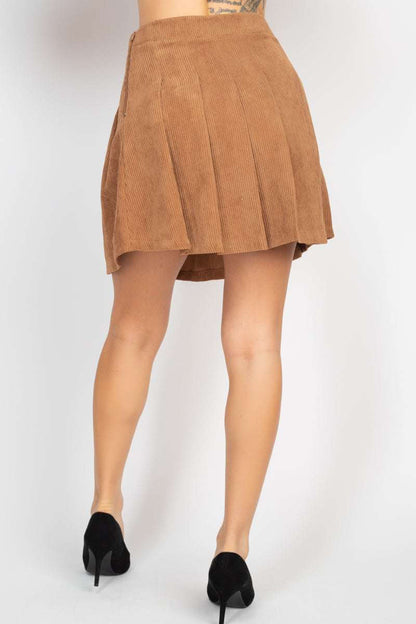 A-line Corduroy Pleated Mini Skirt - The Diva Goddess