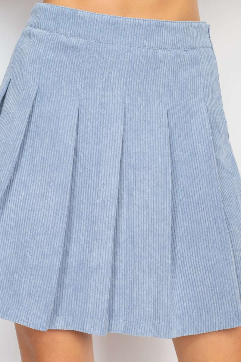 A-line Corduroy Pleated Mini Skirt - The Diva Goddess