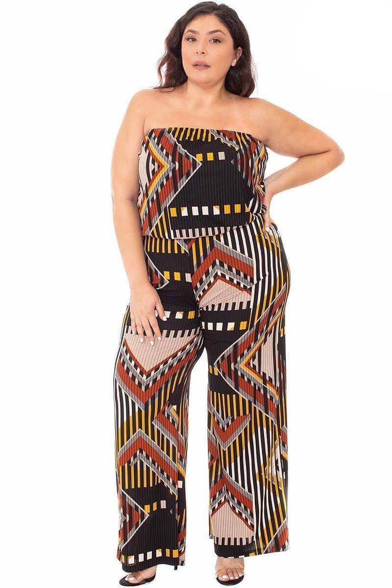 Abstract Print Tupbe Top Plus Size Jumpsuit - The Diva Goddess