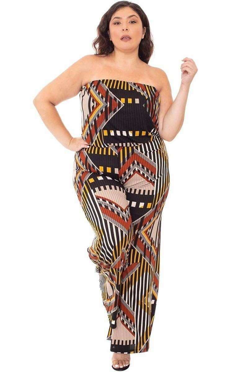 Abstract Print Tupbe Top Plus Size Jumpsuit - The Diva Goddess