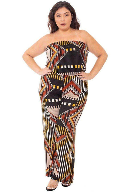 Abstract Print Tupbe Top Plus Size Jumpsuit - The Diva Goddess