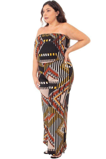 Abstract Print Tupbe Top Plus Size Jumpsuit - The Diva Goddess