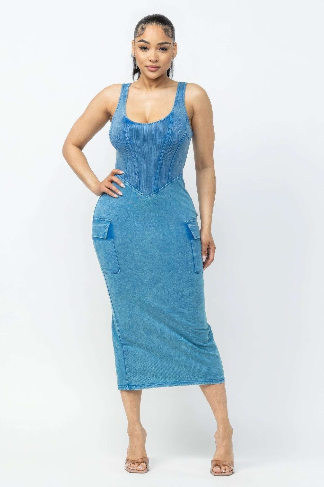 Acid Washed Cargo Midi Dress - The Diva Goddess