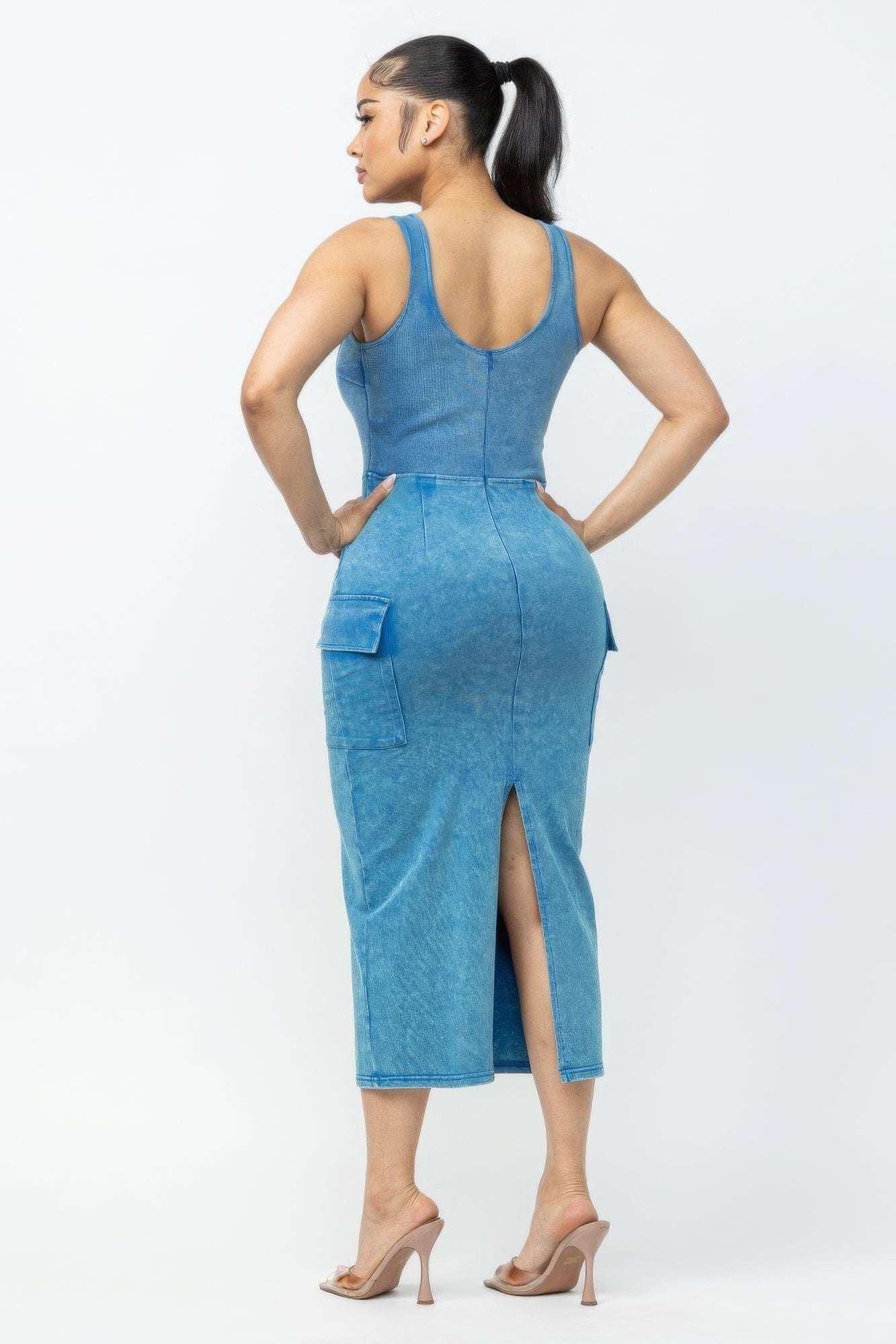 Acid Washed Cargo Midi Dress - The Diva Goddess