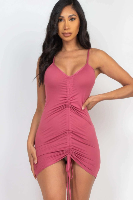 Adjustable Ruched Front Detail Mini Dress - The Diva Goddess