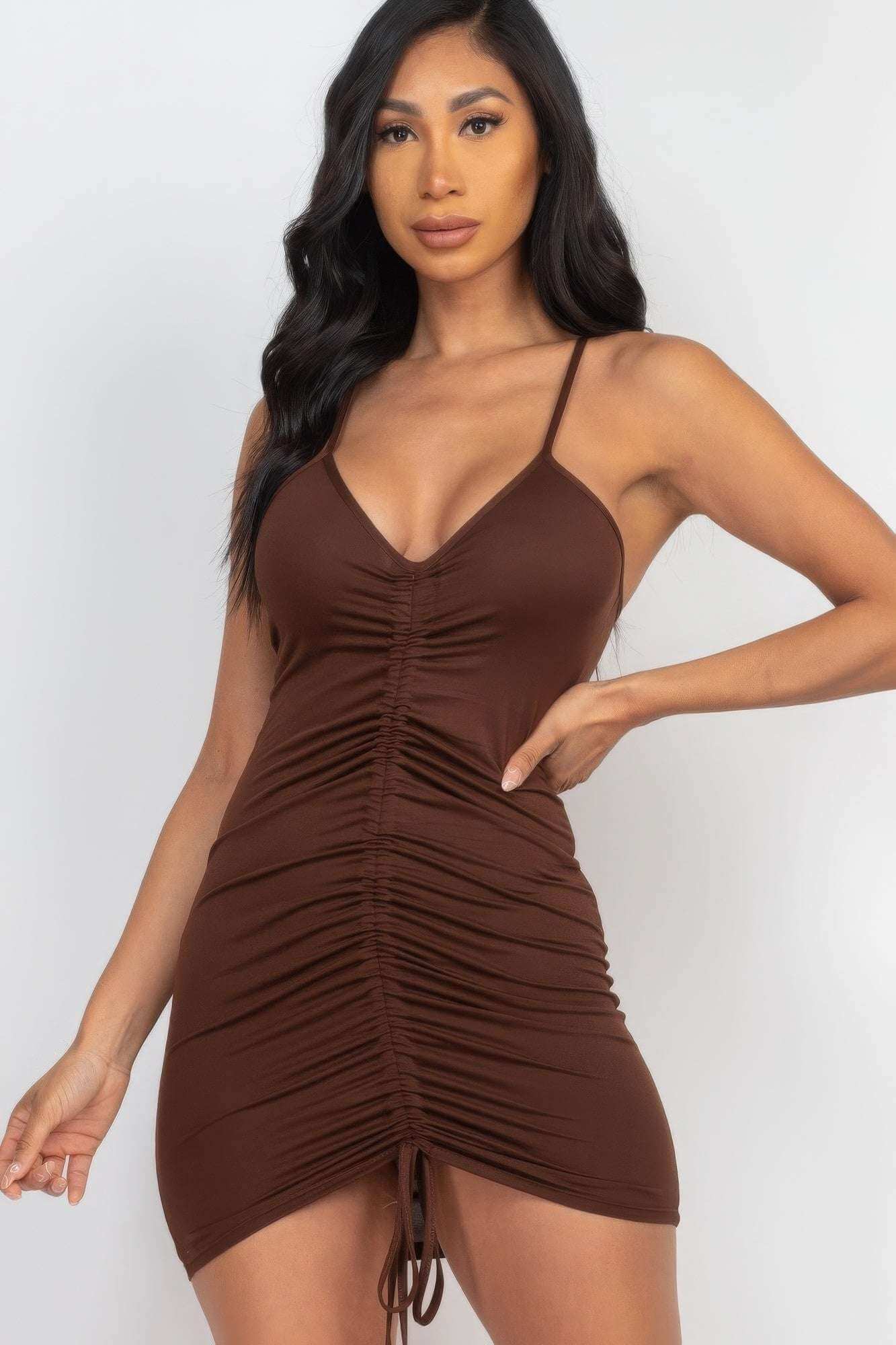 Adjustable Ruched Front Detail Mini Dress - The Diva Goddess