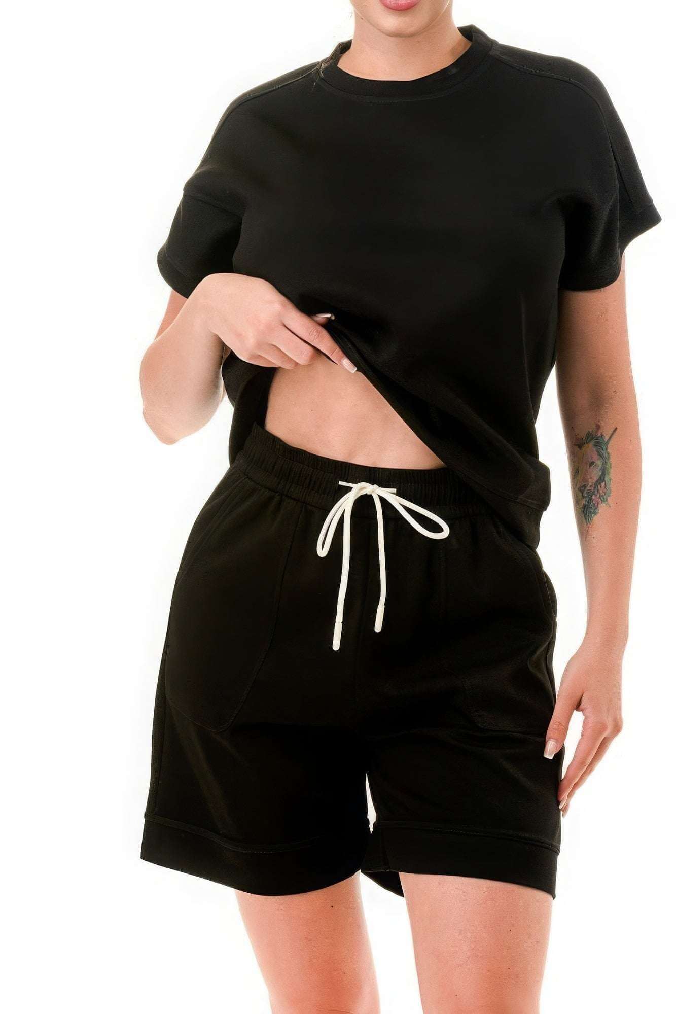 Air Cotton Monochrome Tee And Shorts Set - The Diva Goddess