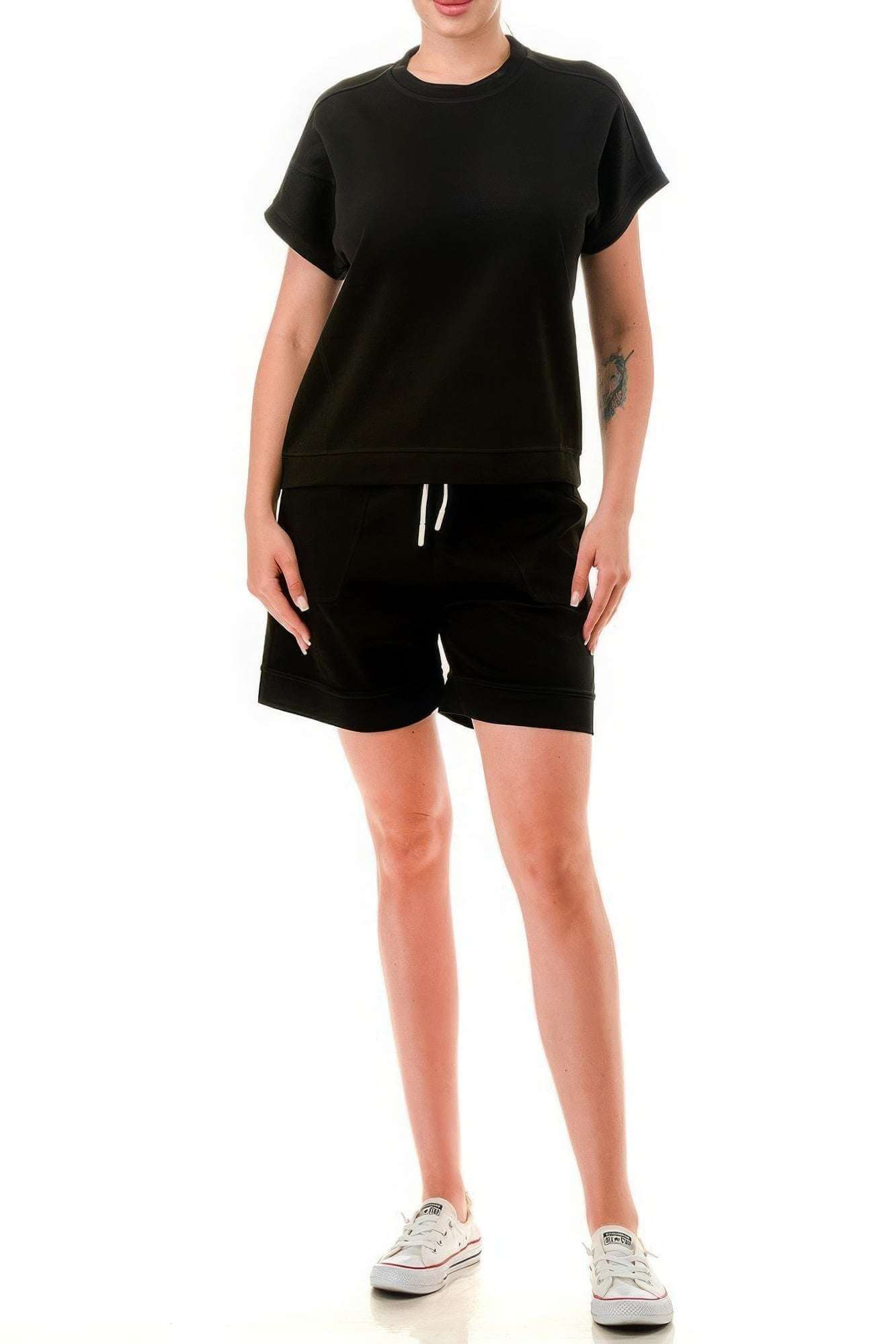 Air Cotton Monochrome Tee And Shorts Set - The Diva Goddess