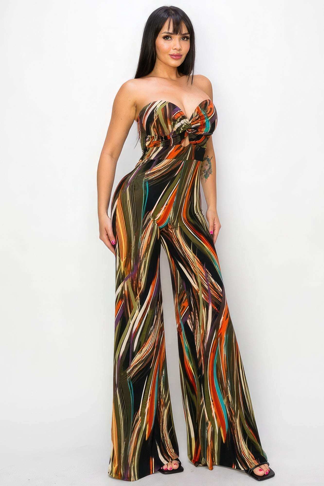 Allover Print Twist Front Wide Leg Jumpsuit - The Diva Goddess