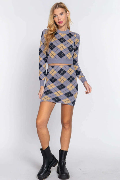 Argyle Jacquard Crop Sweater - The Diva Goddess