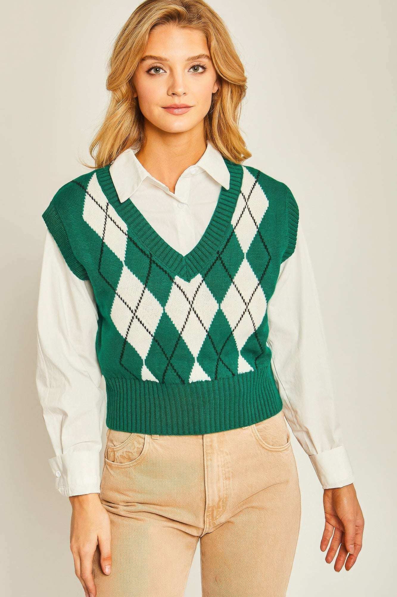 Argyle Print Sweater Vest - The Diva Goddess