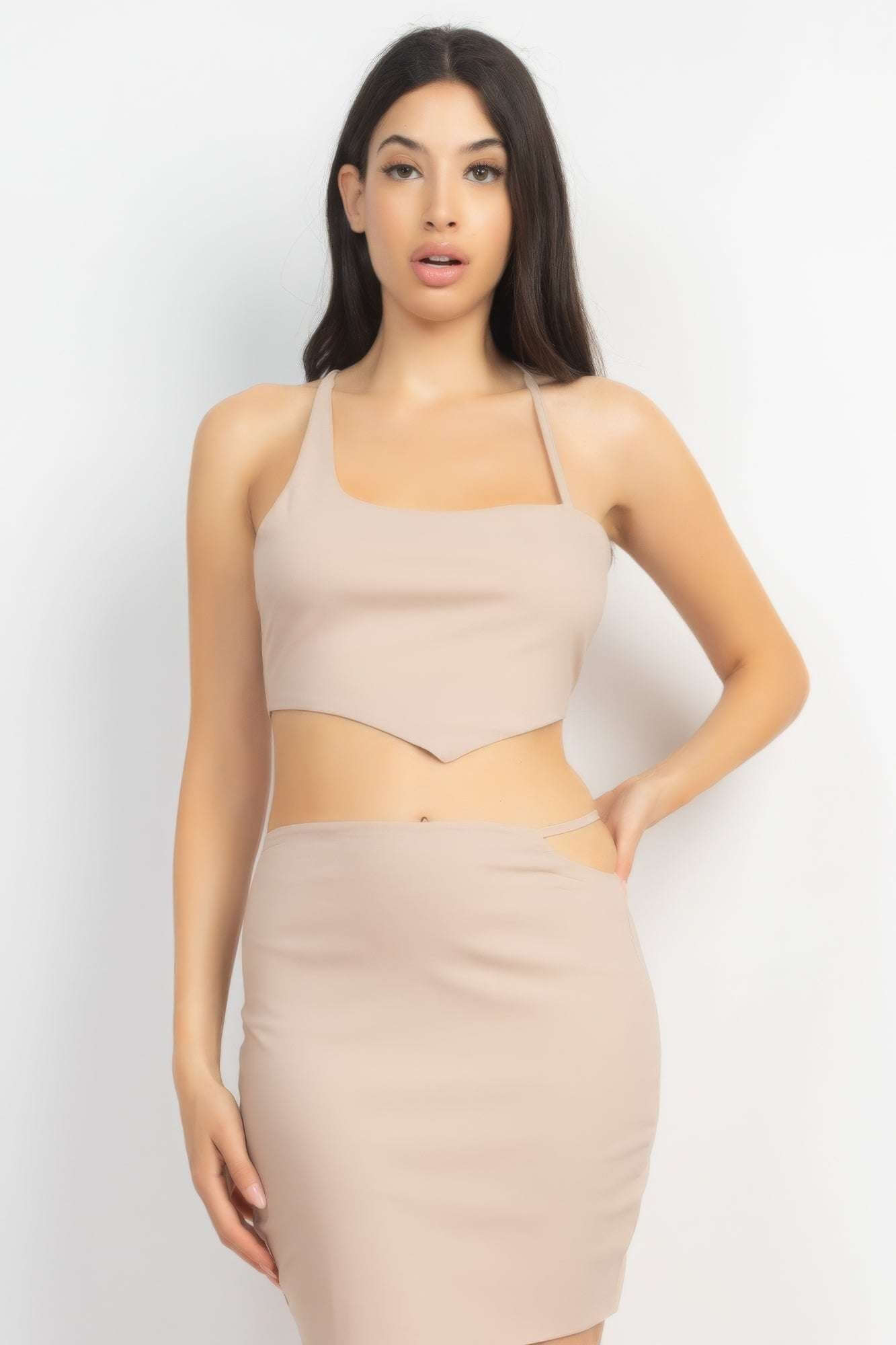 Asymmetrical Cross Back Top & Skirts Set - The Diva Goddess