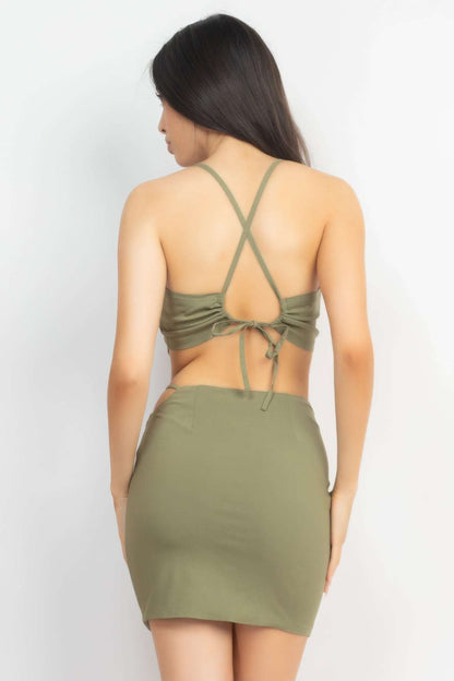 Asymmetrical Cross Back Top & Skirts Set - The Diva Goddess