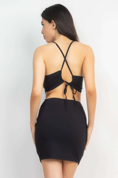 Asymmetrical Cross Back Top & Skirts Set - The Diva Goddess