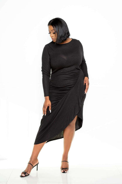 Asymmetrical Sweater Dress With Waterfall Ruffle - The Diva Goddess