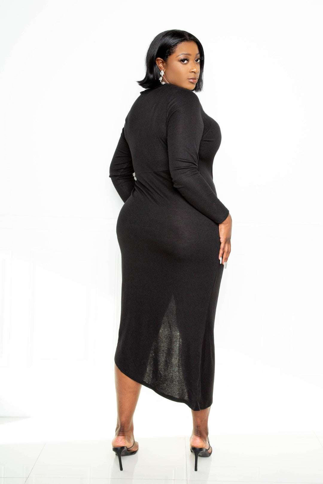 Asymmetrical Sweater Dress With Waterfall Ruffle - The Diva Goddess