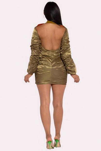 Backless Bomber Mini Dress - The Diva Goddess