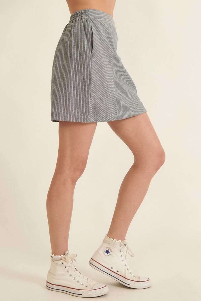 Banded Front Waist Pinstripe Mini Skirt - The Diva Goddess