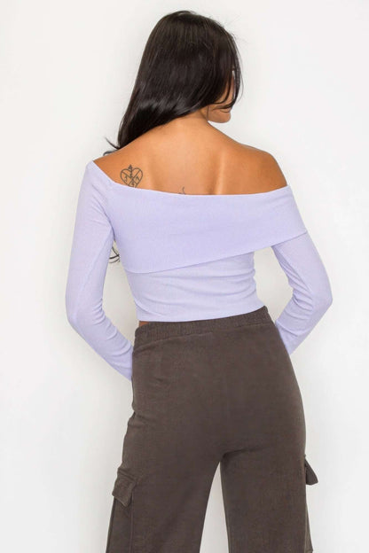 Bardot ribbed long sleeve crop top - The Diva Goddess