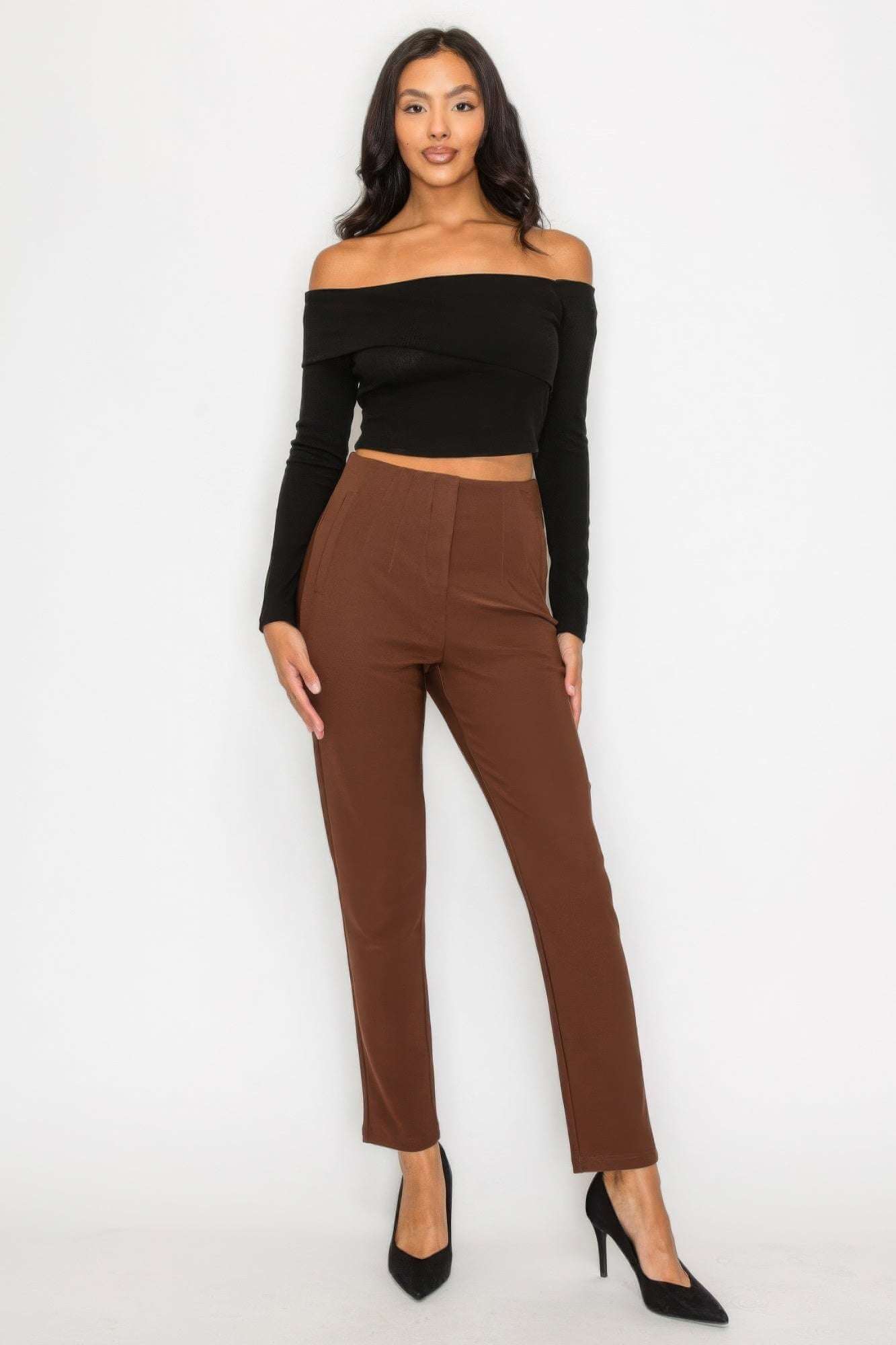 Bardot ribbed long sleeve crop top - The Diva Goddess