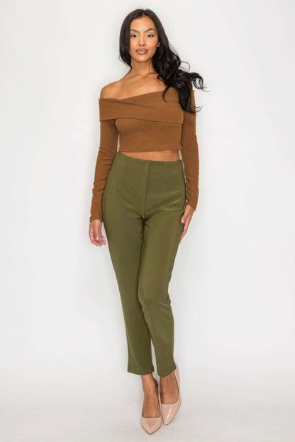 Bardot ribbed long sleeve crop top - The Diva Goddess