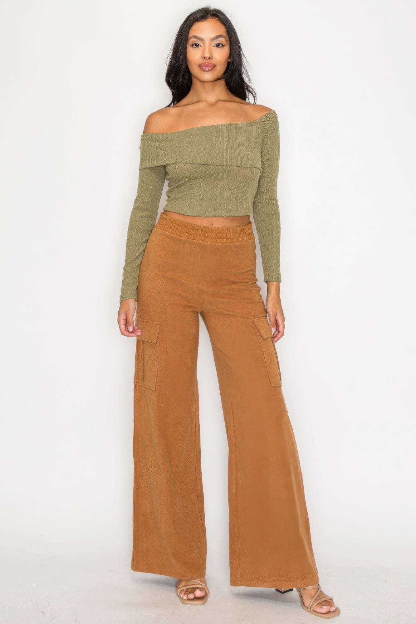 Bardot ribbed long sleeve crop top - The Diva Goddess