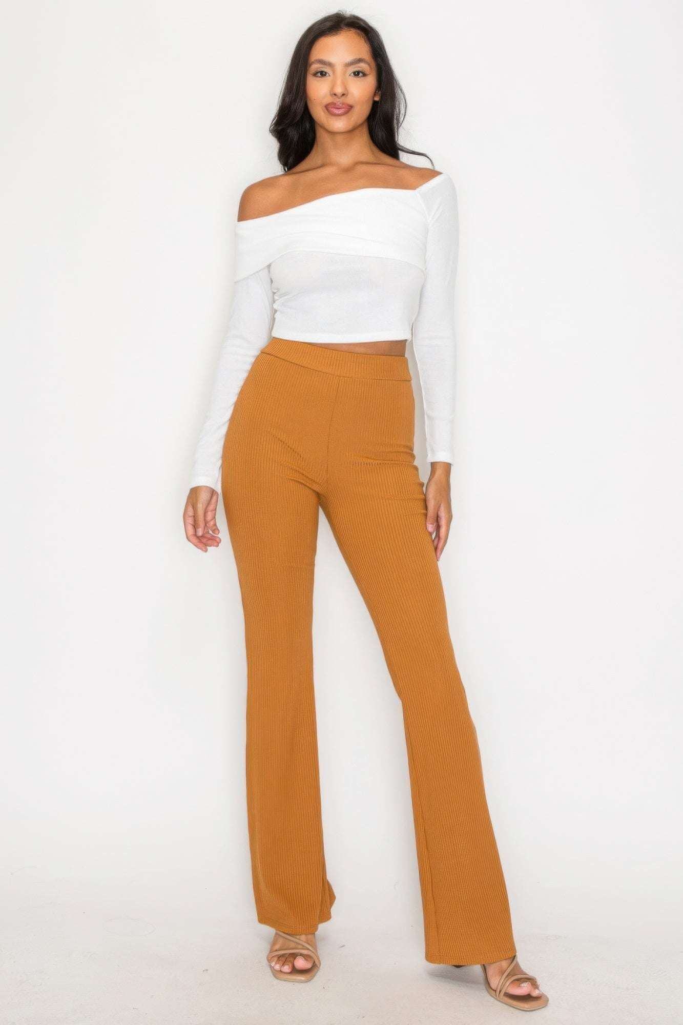 Bardot ribbed long sleeve crop top - The Diva Goddess