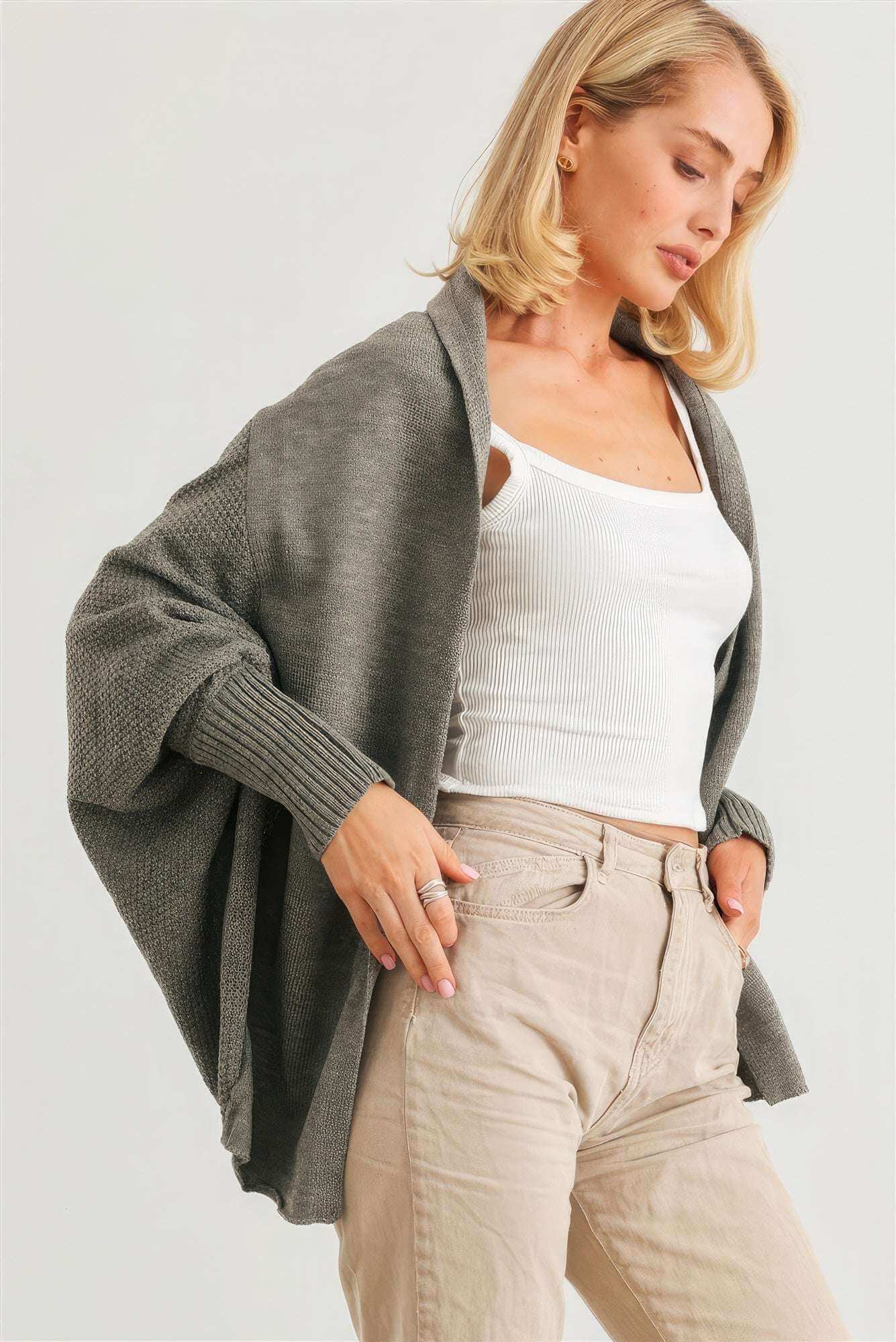 Batwing Sleeve Open Front Cardigan - The Diva Goddess