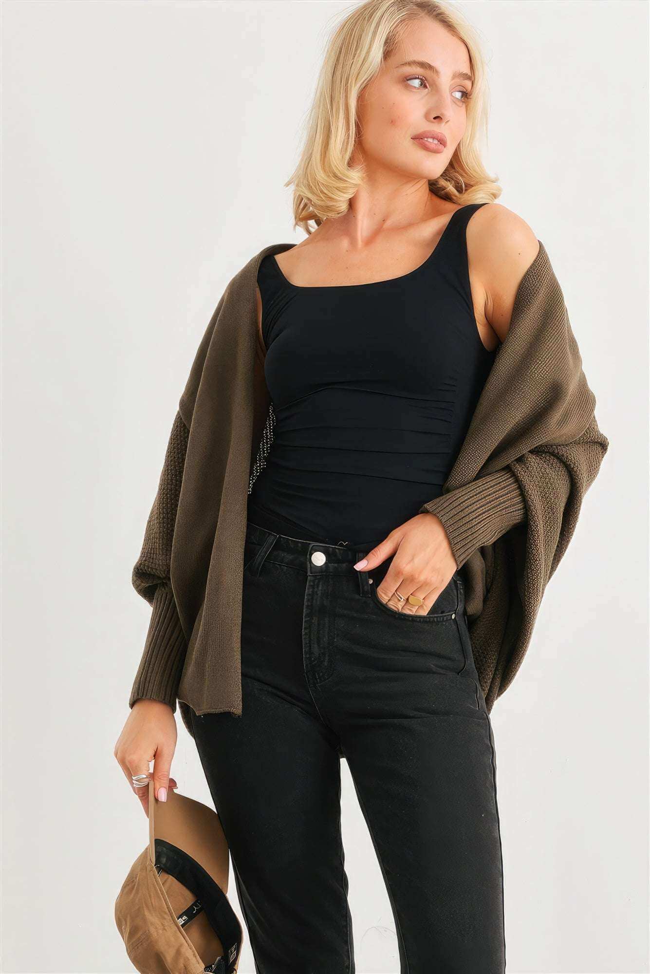 Batwing Sleeve Open Front Cardigan - The Diva Goddess