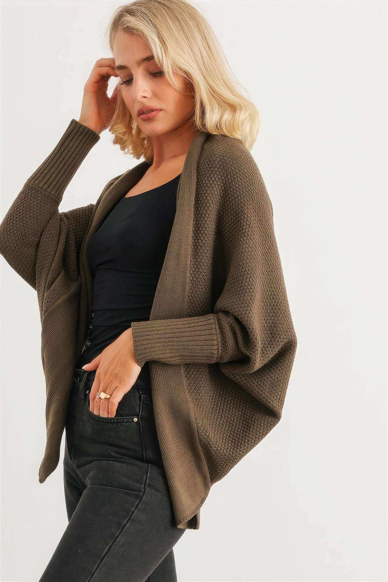 Batwing Sleeve Open Front Cardigan - The Diva Goddess