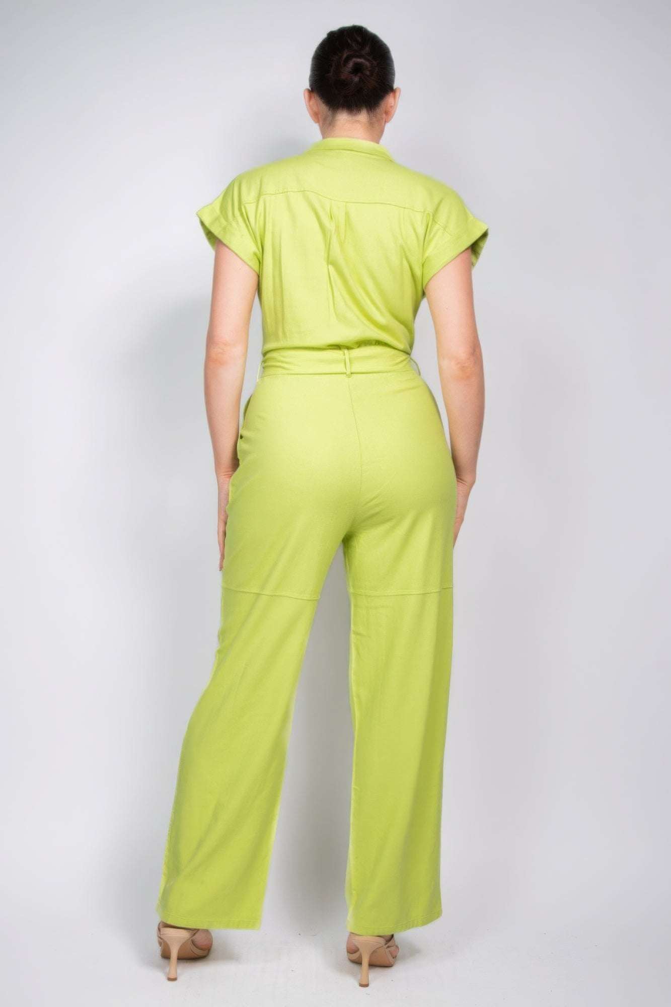 Belted Button-down Linen Jumpsuit - The Diva Goddess