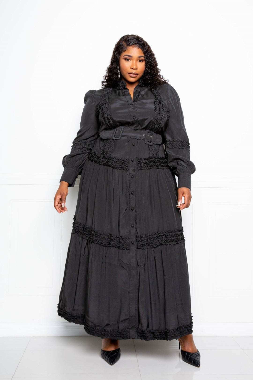 Belted Shirt Dress With Ruffle Detail - The Diva Goddess