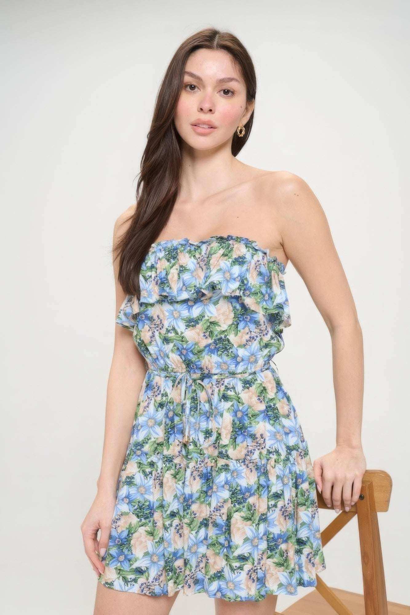 Berry Flower Ruffle Tube Top Mini Dress - The Diva Goddess